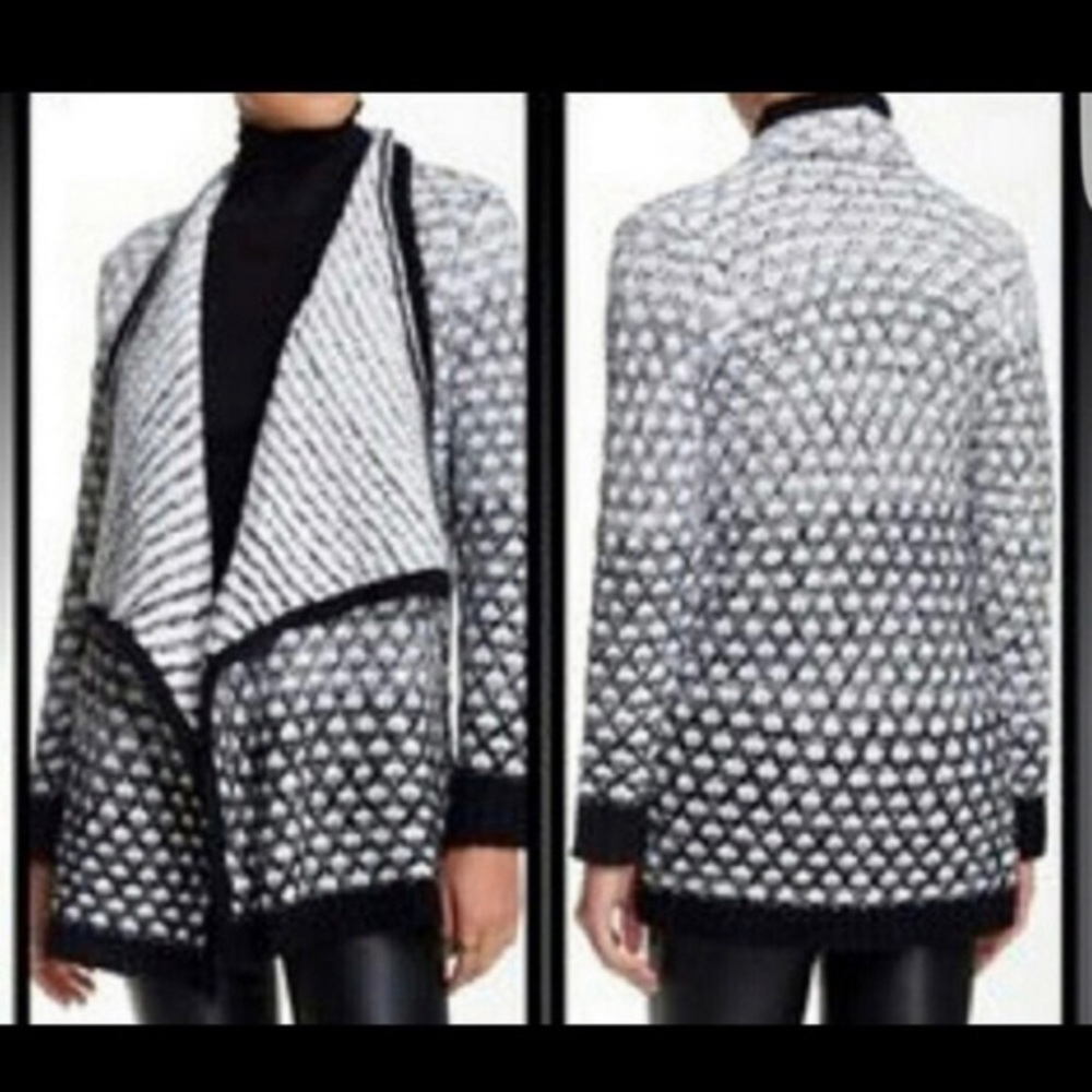 Romeo + Juliet Couture Cardigan Black White Open Front Chunky Sweater XS Cozy